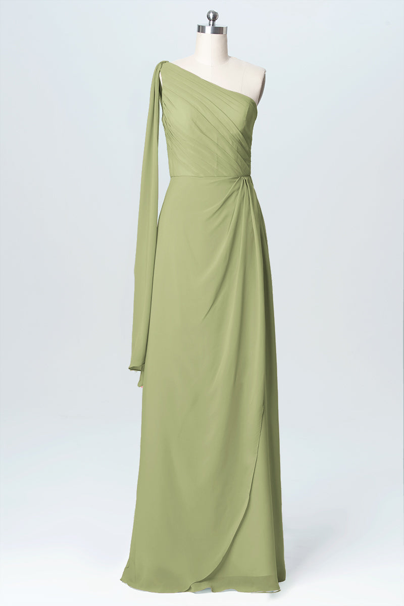 Chiffon Column One Shoulder Sleeveless Bridesmaid Dress-B03065