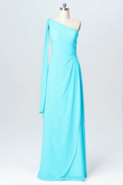 Chiffon Column One Shoulder Sleeveless Bridesmaid Dress-B03065