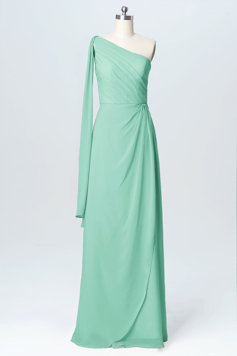 Chiffon Column One Shoulder Sleeveless Bridesmaid Dress-B03065