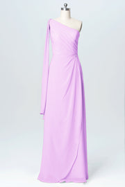 Chiffon Column One Shoulder Sleeveless Bridesmaid Dress-B03065