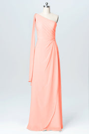 Chiffon Column One Shoulder Sleeveless Bridesmaid Dress-B03065
