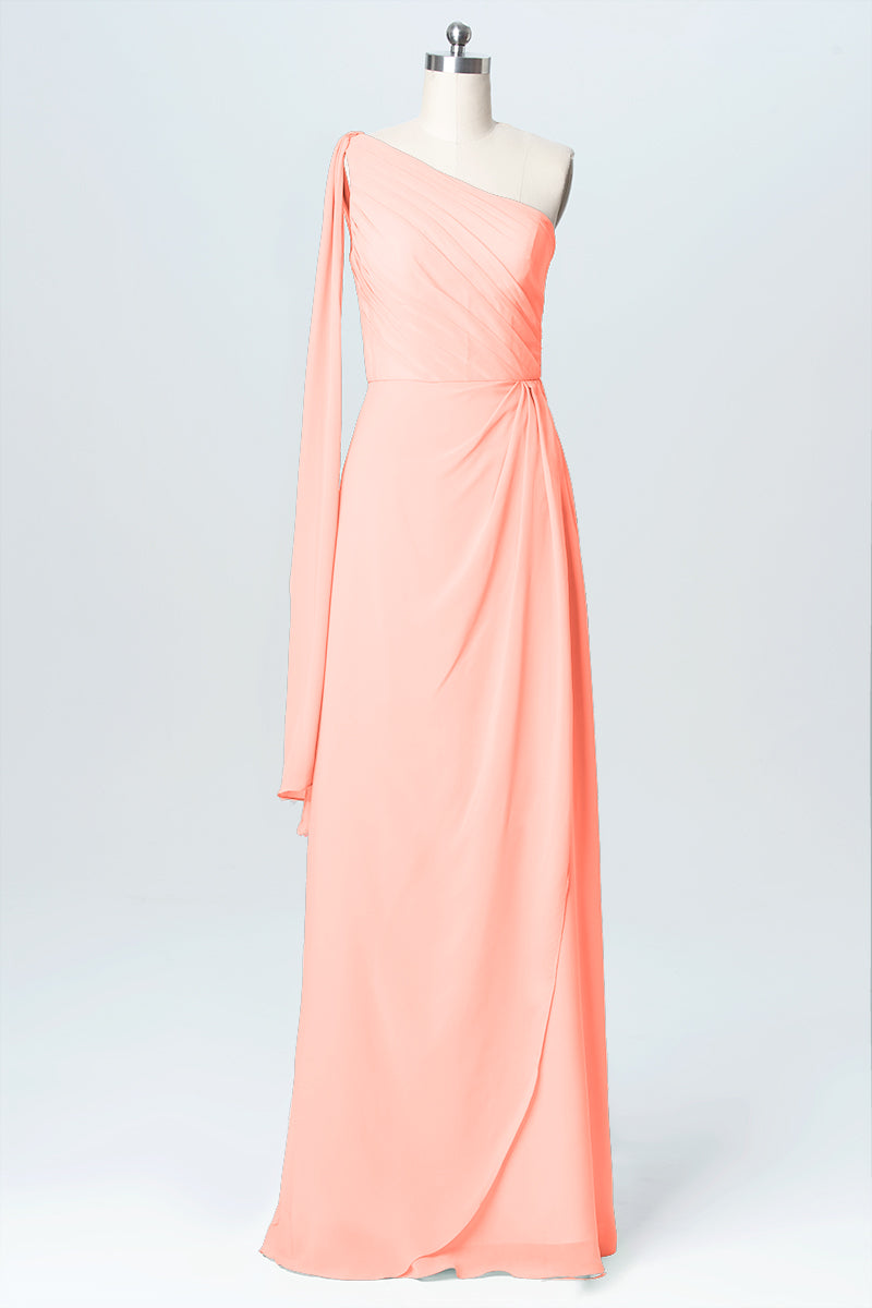 Chiffon Column One Shoulder Sleeveless Bridesmaid Dress-B03065