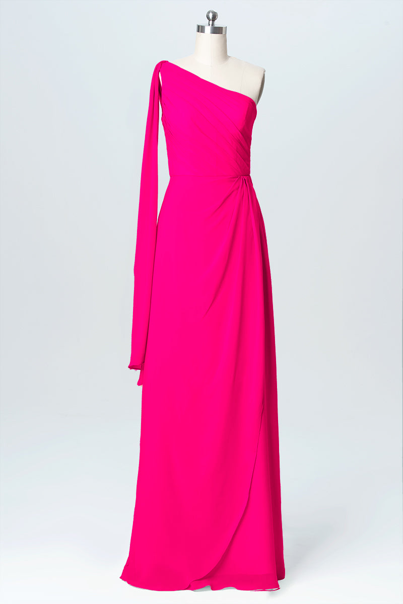 Chiffon Column One Shoulder Sleeveless Bridesmaid Dress-B03065