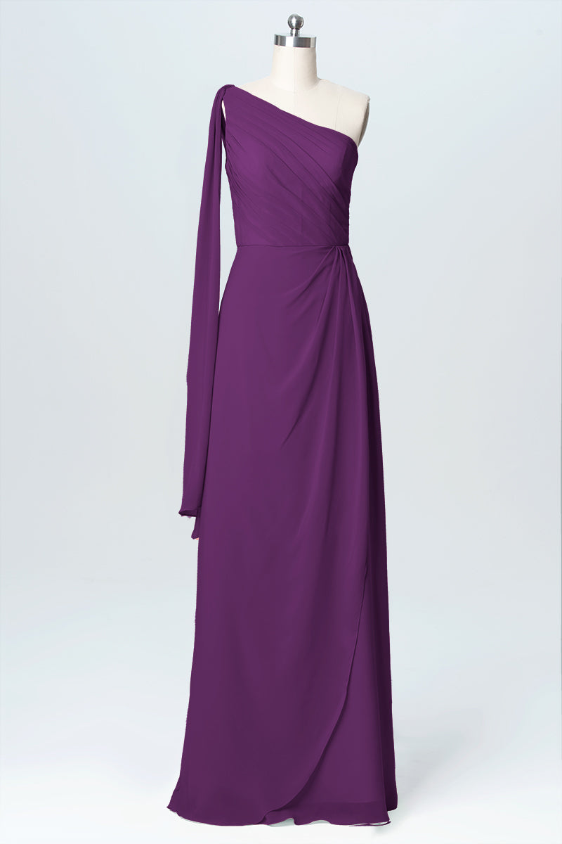 Chiffon Column One Shoulder Sleeveless Bridesmaid Dress-B03065