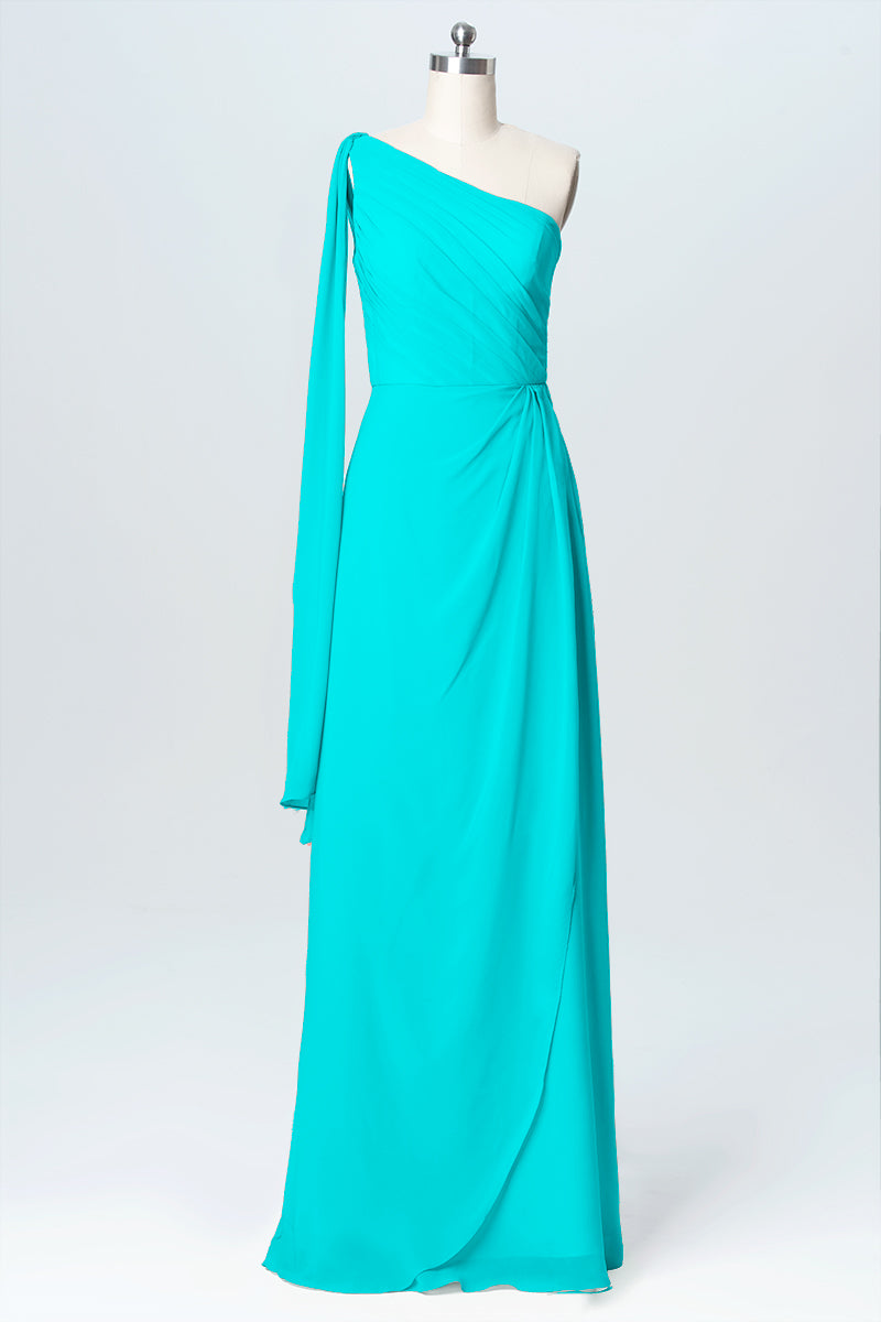 Chiffon Column One Shoulder Sleeveless Bridesmaid Dress-B03065