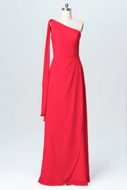 Chiffon Column One Shoulder Sleeveless Bridesmaid Dress-B03065