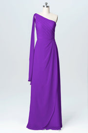 Chiffon Column One Shoulder Sleeveless Bridesmaid Dress-B03065