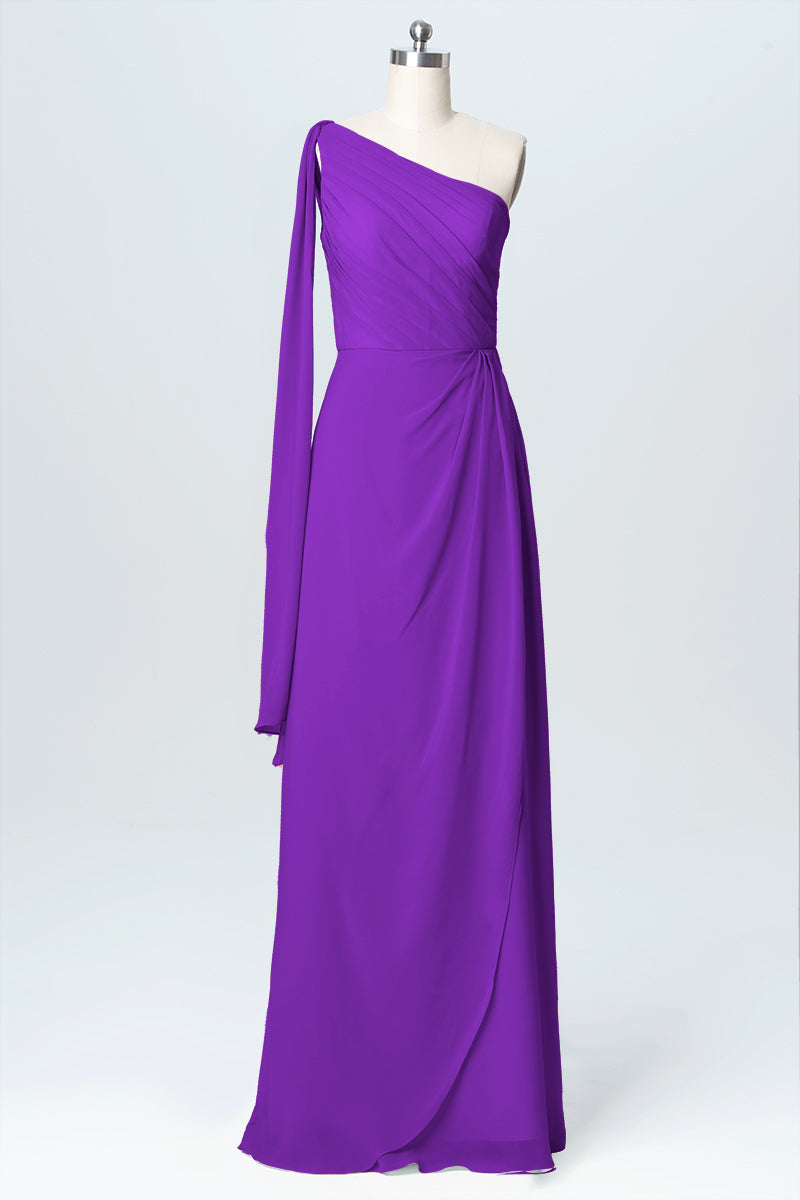 Chiffon Column One Shoulder Sleeveless Bridesmaid Dress-B03065