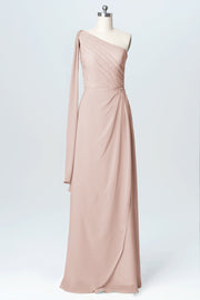 Chiffon Column One Shoulder Sleeveless Bridesmaid Dress-B03065