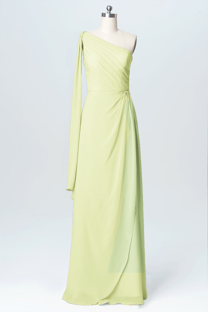 Chiffon Column One Shoulder Sleeveless Bridesmaid Dress-B03065
