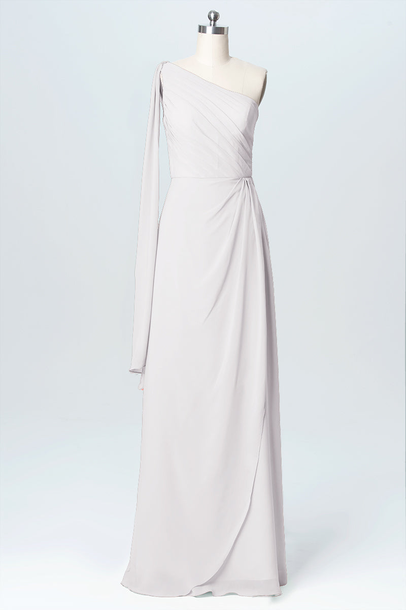 Chiffon Column One Shoulder Sleeveless Bridesmaid Dress-B03065