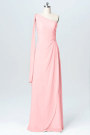 Chiffon Column One Shoulder Sleeveless Bridesmaid Dress-B03065