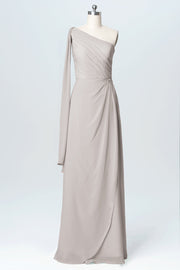 Chiffon Column One Shoulder Sleeveless Bridesmaid Dress-B03065