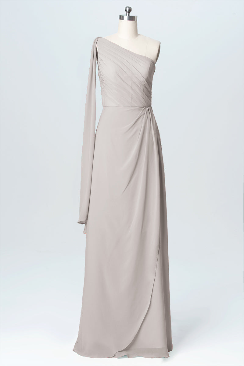 Chiffon Column One Shoulder Sleeveless Bridesmaid Dress-B03065