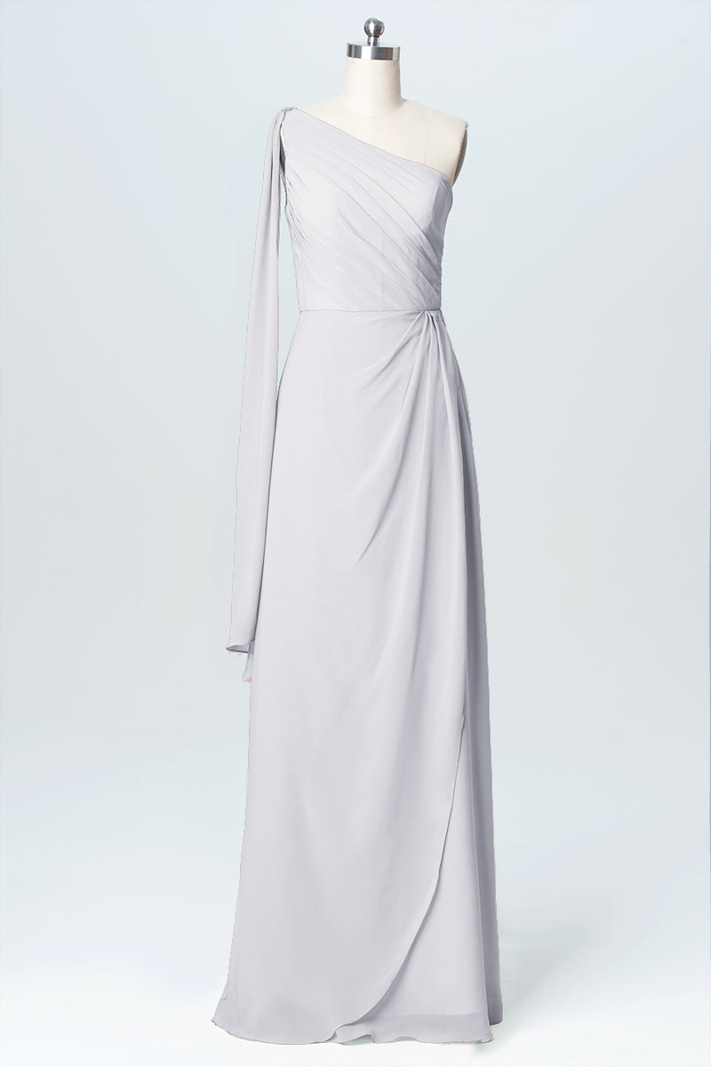Chiffon Column One Shoulder Sleeveless Bridesmaid Dress-B03065