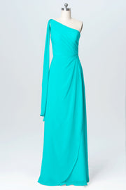 Chiffon Column One Shoulder Sleeveless Bridesmaid Dress-B03065