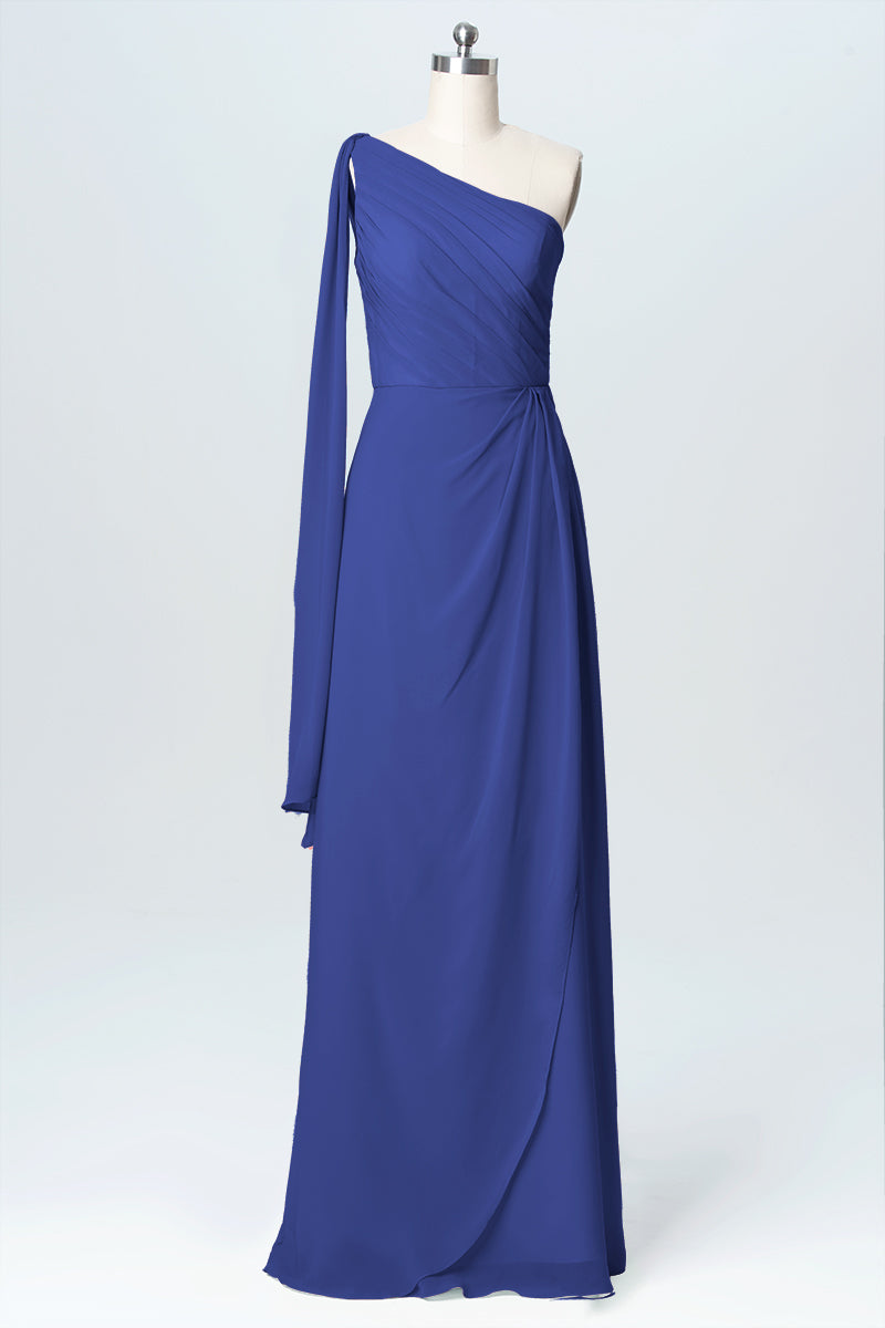 Chiffon Column One Shoulder Sleeveless Bridesmaid Dress-B03065