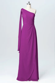 Chiffon Column One Shoulder Sleeveless Bridesmaid Dress-B03065