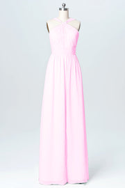 Chiffon Column Criss Cross Straps Sleeveless Bridesmaid Dress-B03067