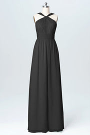 Chiffon Column Criss Cross Straps Sleeveless Bridesmaid Dress-B03067