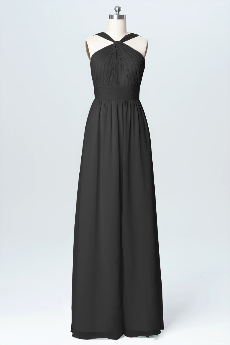 Chiffon Column Criss Cross Straps Sleeveless Bridesmaid Dress-B03067