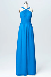 Chiffon Column Criss Cross Straps Sleeveless Bridesmaid Dress-B03067