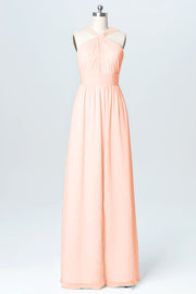 Chiffon Column Criss Cross Straps Sleeveless Bridesmaid Dress-B03067