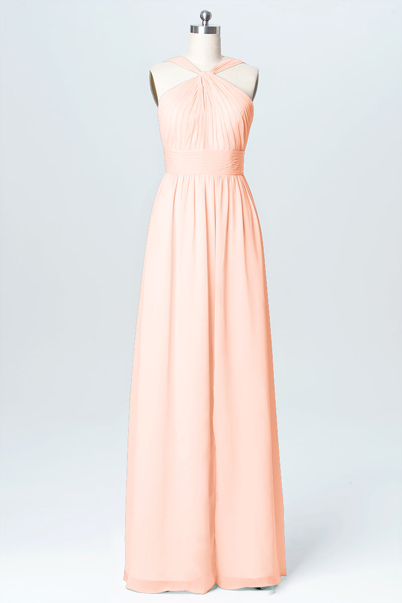 Chiffon Column Criss Cross Straps Sleeveless Bridesmaid Dress-B03067