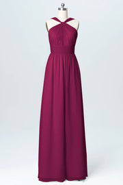 Chiffon Column Criss Cross Straps Sleeveless Bridesmaid Dress-B03067