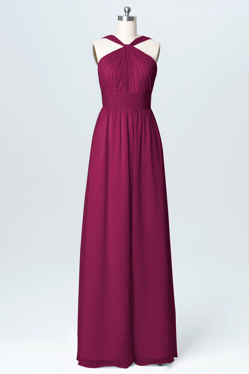 Chiffon Column Criss Cross Straps Sleeveless Bridesmaid Dress-B03067