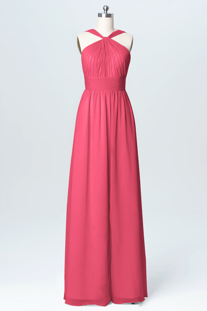 Chiffon Column Criss Cross Straps Sleeveless Bridesmaid Dress-B03067