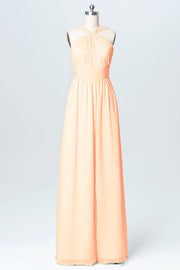 Chiffon Column Criss Cross Straps Sleeveless Bridesmaid Dress-B03067