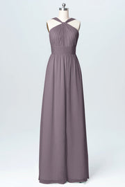 Chiffon Column Criss Cross Straps Sleeveless Bridesmaid Dress-B03067