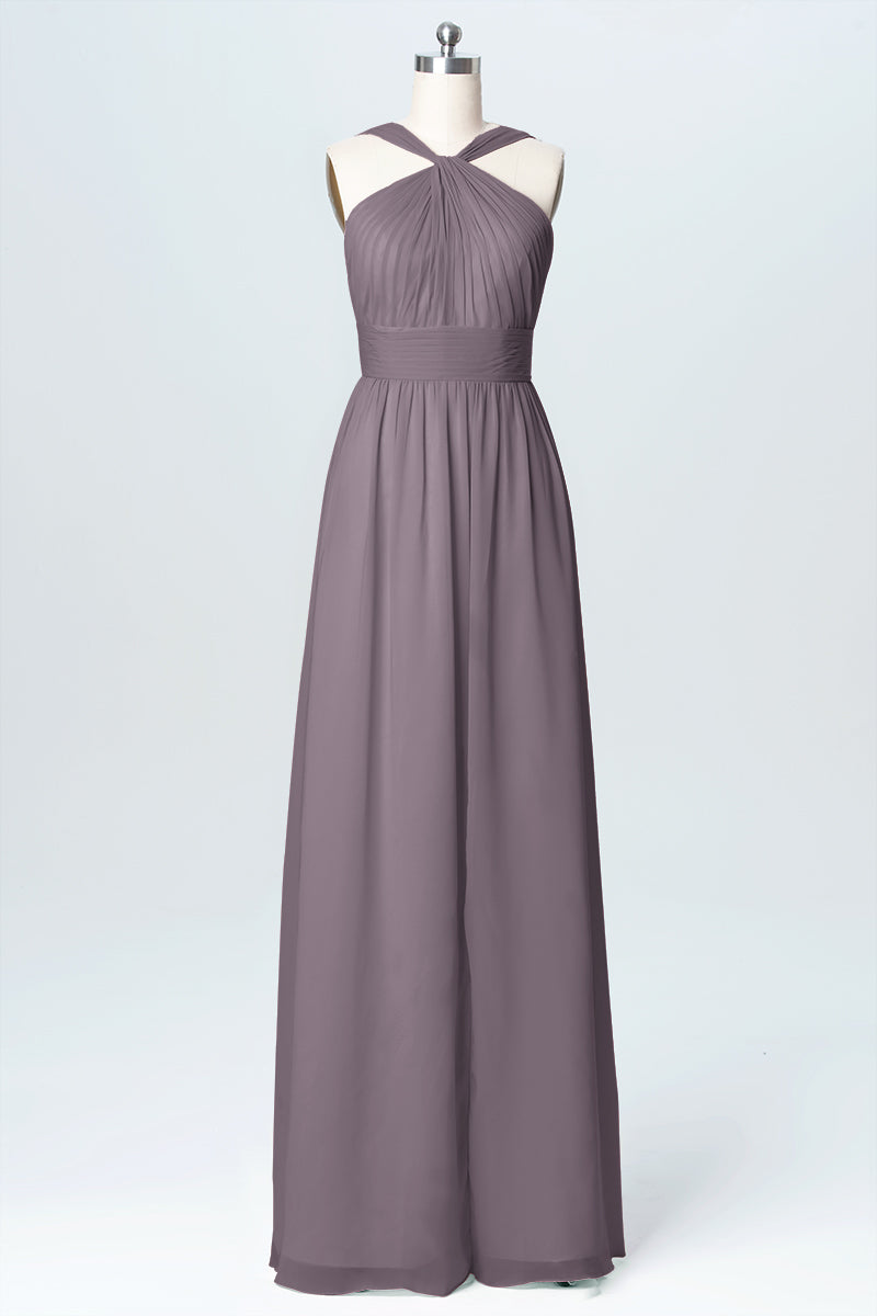 Chiffon Column Criss Cross Straps Sleeveless Bridesmaid Dress-B03067