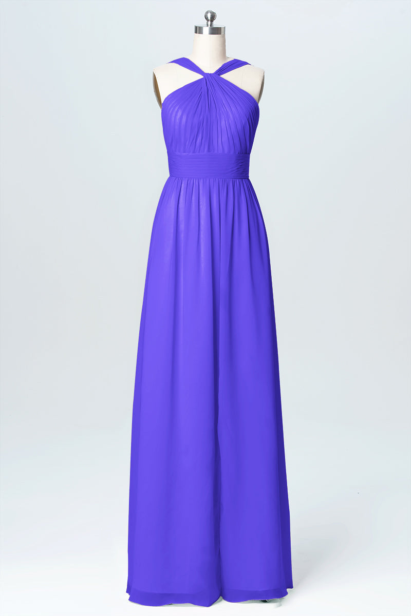 Chiffon Column Criss Cross Straps Sleeveless Bridesmaid Dress-B03067