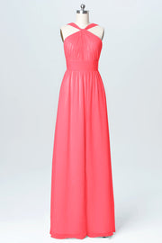 Chiffon Column Criss Cross Straps Sleeveless Bridesmaid Dress-B03067