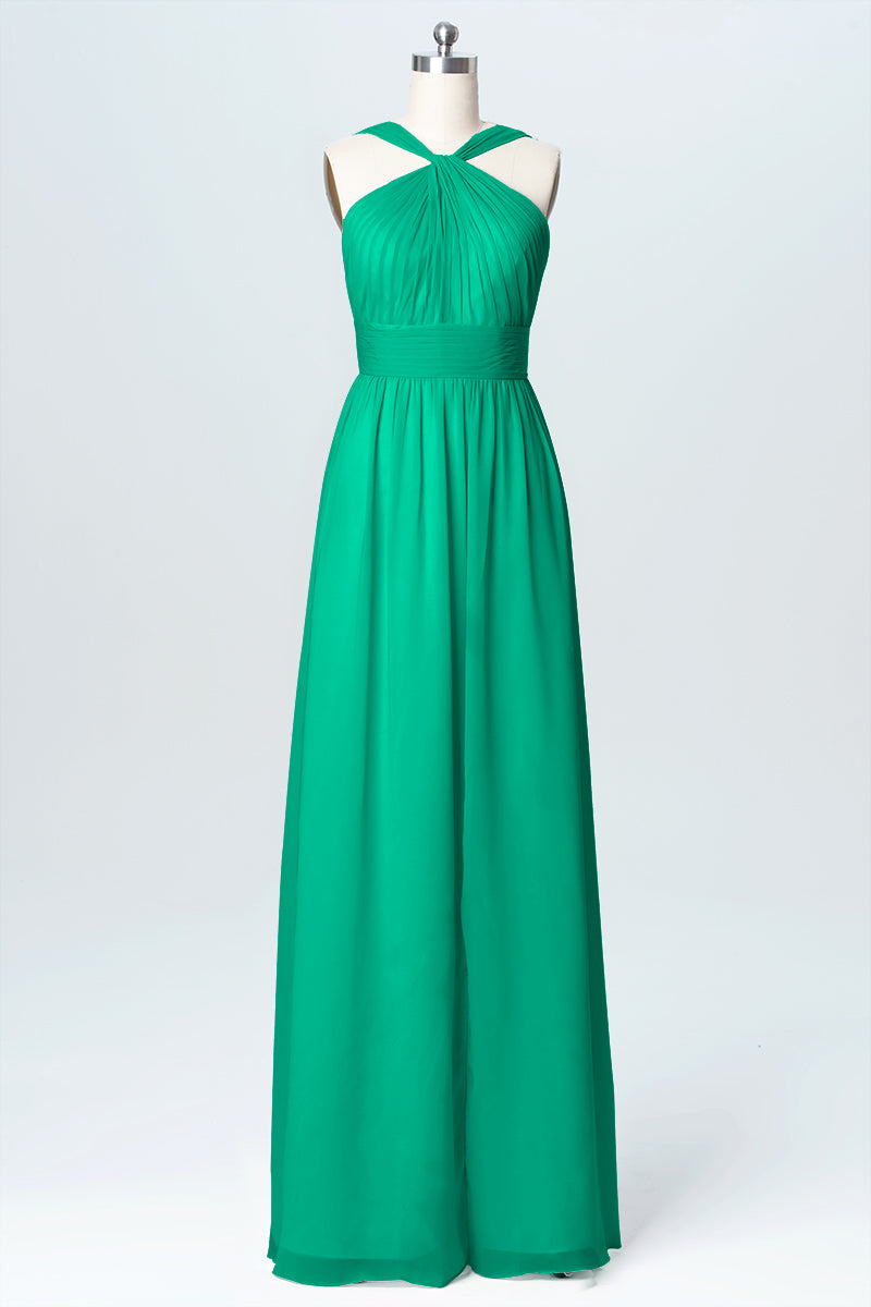 Chiffon Column Criss Cross Straps Sleeveless Bridesmaid Dress-B03067