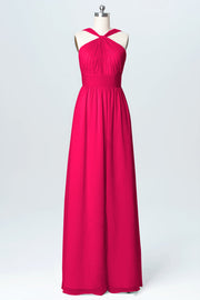 Chiffon Column Criss Cross Straps Sleeveless Bridesmaid Dress-B03067