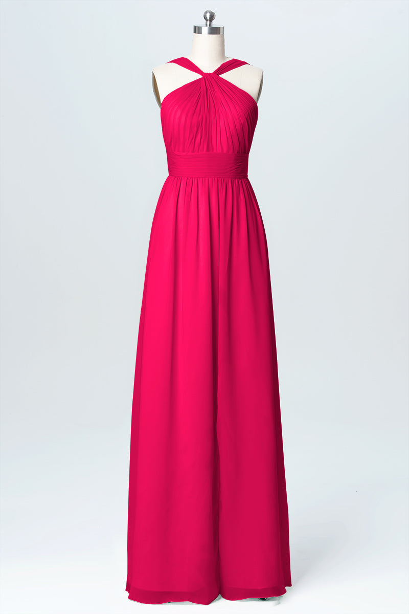 Chiffon Column Criss Cross Straps Sleeveless Bridesmaid Dress-B03067