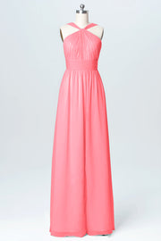 Chiffon Column Criss Cross Straps Sleeveless Bridesmaid Dress-B03067