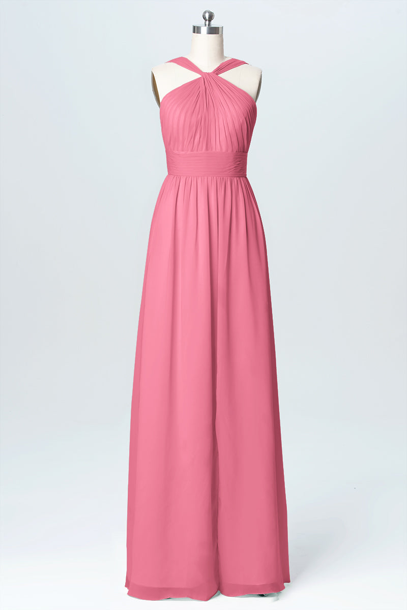 Chiffon Column Criss Cross Straps Sleeveless Bridesmaid Dress-B03067