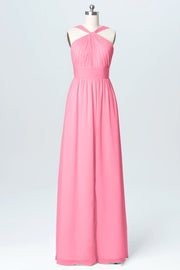 Chiffon Column Criss Cross Straps Sleeveless Bridesmaid Dress-B03067