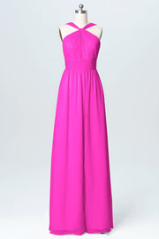 Chiffon Column Criss Cross Straps Sleeveless Bridesmaid Dress-B03067