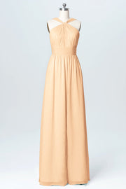 Chiffon Column Criss Cross Straps Sleeveless Bridesmaid Dress-B03067
