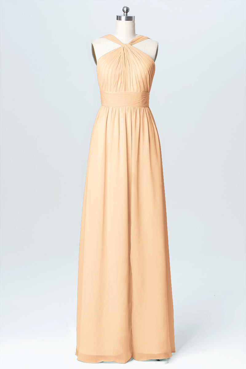 Chiffon Column Criss Cross Straps Sleeveless Bridesmaid Dress-B03067