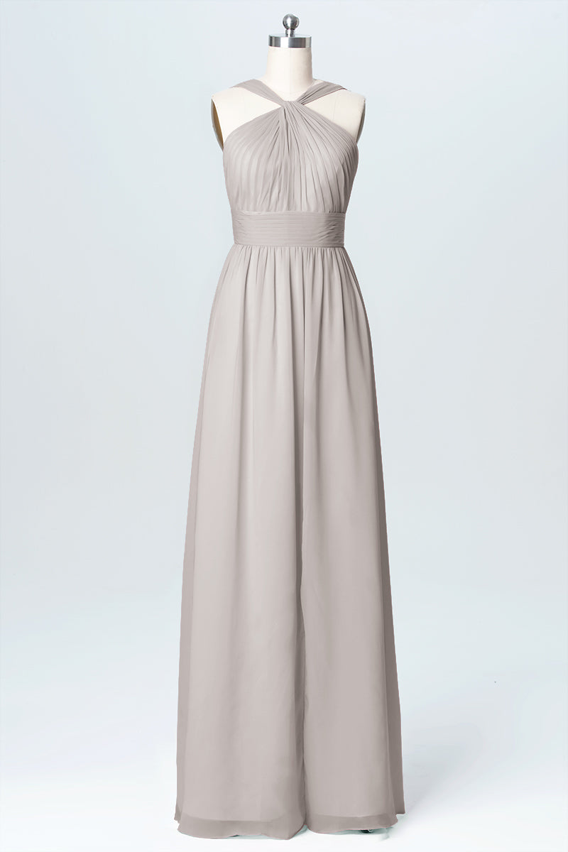 Chiffon Column Criss Cross Straps Sleeveless Bridesmaid Dress-B03067
