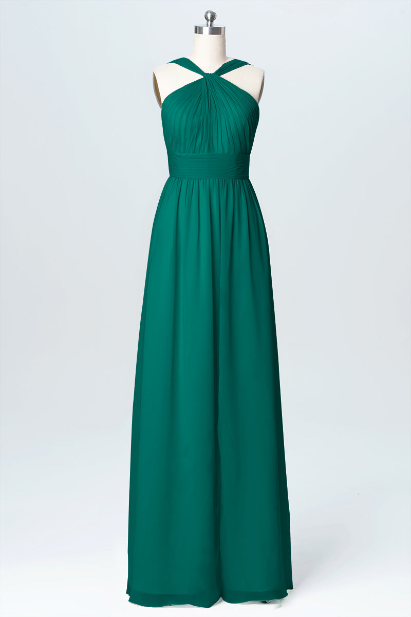 Chiffon Column Criss Cross Straps Sleeveless Bridesmaid Dress-B03067