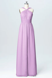 Chiffon Column Criss Cross Straps Sleeveless Bridesmaid Dress-B03067
