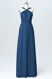 Chiffon Column Criss Cross Straps Sleeveless Bridesmaid Dress-B03067