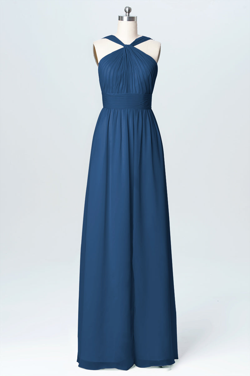 Chiffon Column Criss Cross Straps Sleeveless Bridesmaid Dress-B03067